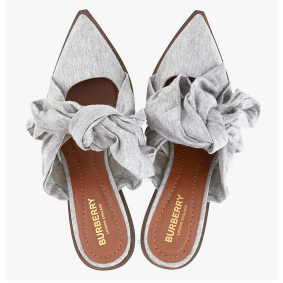 BURBERRY Pewter Melange Synthetic Tillington Ankle-wrap Mules Size 37.5 NEW - Picture 1 of 8